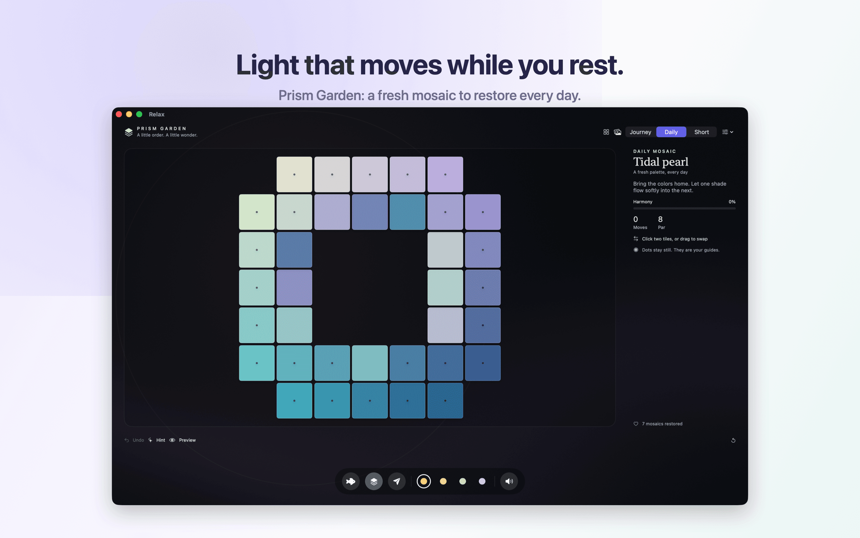 Light that moves while you rest. Prism Garden: a fresh mosaic to restore every day.