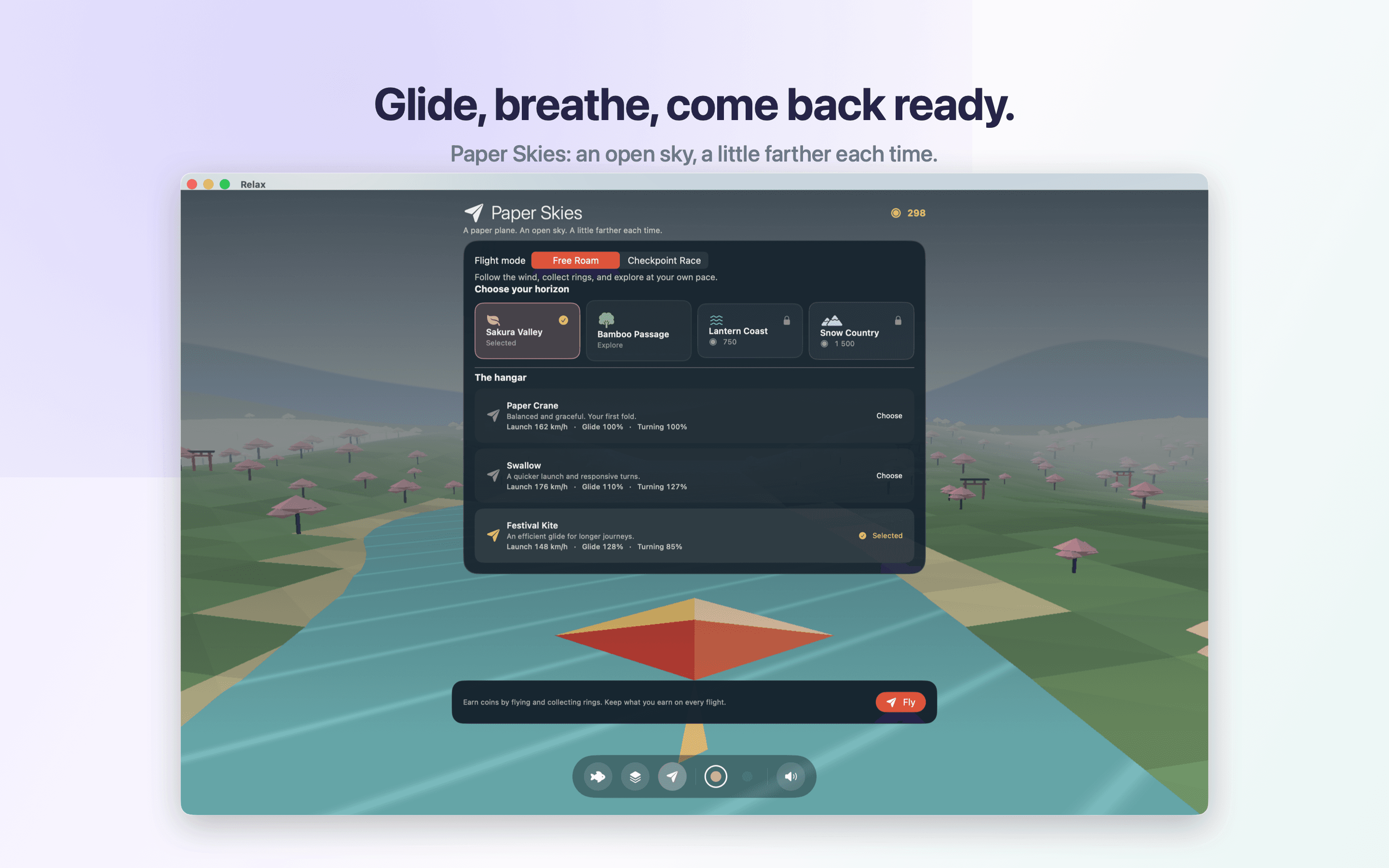 Glide, breathe, come back ready. Paper Skies: an open sky, a little farther each time.